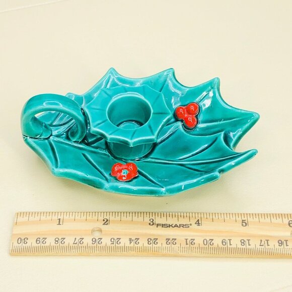 Hallmark Green Holly Berry Candleholder Dish Kitsch Vintage Christmas Decor - Picture 8 of 10